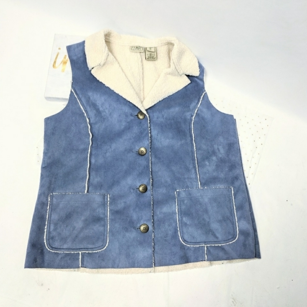 L.L.Bean Sherpa Lined Faux Suede Button Down Vest